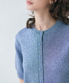 BEIGE， 【洗える】VANDA / ラメ入りクルーネック半袖カーディガン