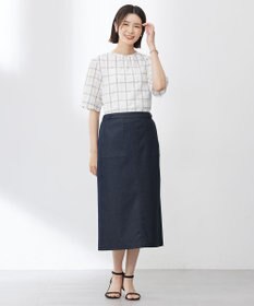 J.PRESS LADIES S 【洗える】SHEER チェック フレアスリーブ ブラウス