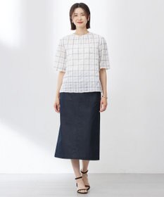 J.PRESS LADIES S 【洗える】SHEER チェック フレアスリーブ ブラウス