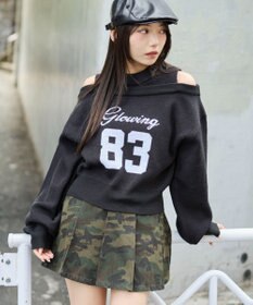 WEGO オープンショルダーナンバリングニット