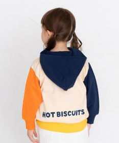 MIKI HOUSE HOT BISCUITS 【80-120cm】 マルチカラー配色切り替え ロゴパーカー
