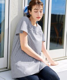 Tiaclasse 【洗える】ストライプフレアスリーブチュニックブラウス