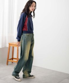 WEGO パイピング切替ショートハーフZIPスウェット