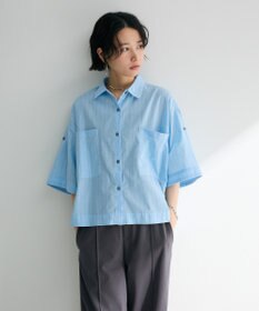 Green Parks 綿麻混５分袖ターンバックシャツ