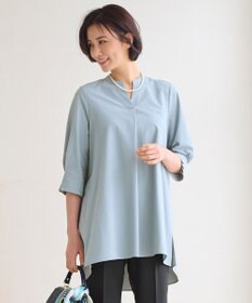 自由区 S 【UVカット・吸水速乾・洗える】ツイストプレーンバンドカラーチュニック丈 カットソー