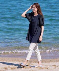 Tiaclasse 【2TYPE/総レース・袖レース】パンチングレースパフスリーブチュニックブラウス