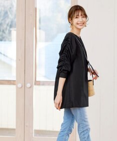 Tiaclasse L 【洗える】ギャザーパフスリーブチュニックブラウス