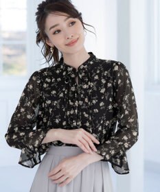 Tiaclasse 【新色追加・洗える】フレアスリーブ花柄リボンブラウス