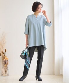 自由区 S 【UVカット・吸水速乾・洗える】ツイストプレーンバンドカラーチュニック丈 カットソー