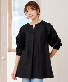 Tiaclasse L 【洗える】ギャザーパフスリーブチュニックブラウス
