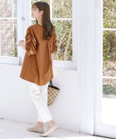 Tiaclasse L 【洗える】ギャザーパフスリーブチュニックブラウス