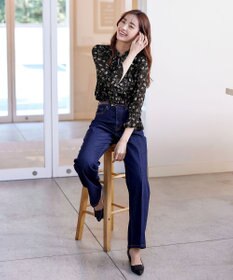 Tiaclasse 【新色追加・洗える】フレアスリーブ花柄リボンブラウス