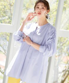 Tiaclasse L 【洗える】ギャザーパフスリーブチュニックブラウス