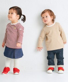 MIKI HOUSE HOT BISCUITS 【70-120cm】【Everyday Series】ワンポイント ボーダー長袖Tシャツ