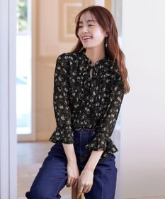 Tiaclasse 【新色追加・洗える】フレアスリーブ花柄リボンブラウス