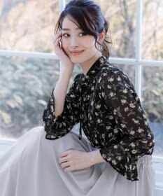 Tiaclasse 【新色追加・洗える】フレアスリーブ花柄リボンブラウス
