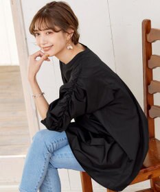 Tiaclasse L 【洗える】ギャザーパフスリーブチュニックブラウス