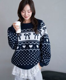 WEGO 【2025年秋冬新作】フラッフィーグラフィックニットBIGプルオーバー