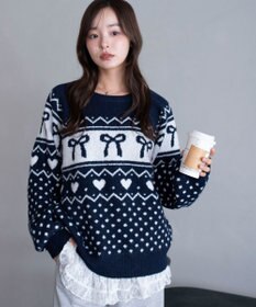 WEGO 【2025年秋冬新作】フラッフィーグラフィックニットBIGプルオーバー