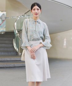 Tiaclasse 【新色追加・洗える】フレアスリーブ花柄リボンブラウス