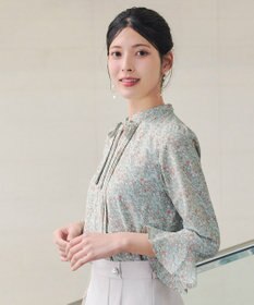 Tiaclasse 【新色追加・洗える】フレアスリーブ花柄リボンブラウス