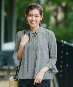 Tiaclasse 【新色追加・洗える】フレアスリーブ花柄リボンブラウス