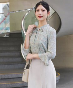 Tiaclasse 【新色追加・洗える】フレアスリーブ花柄リボンブラウス