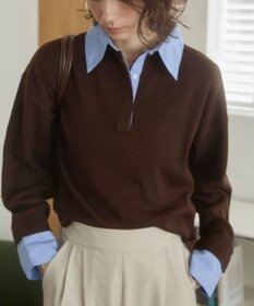 WEGO 【ANGIE VINTAGE】シャツ襟 ドッキング　フェイクレイヤード ニット トップス