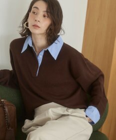 WEGO 【ANGIE VINTAGE】シャツ襟 ドッキング　フェイクレイヤード ニット トップス