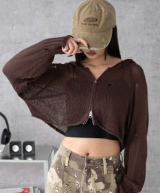 WEGO ダメージメッシュショートパーカー