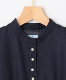 組曲 L 【WEB限定・KUMIKYOKU NAVY】ウールジョーゼット バンドカラーワンピース