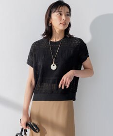 23区 L 【洗える】リネンコットンドライ 透かし編み ニット