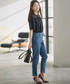 組曲 ライトデニム ベルト付きストレートパンツ