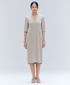 BEIGE， 【洗える・L-size】CINDY / Vネックハーフスリーブワンピース