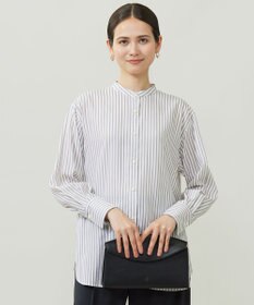 自由区 SOMELOSバンドカラー ブラウス セピアストライプ