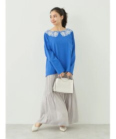 earth music&ecology レースプリントボーダープルオーバー