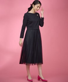 組曲 【WEB限定・KUMIKYOKU NAVY】ジャージーコンビ ギャザーチュール ワンピース