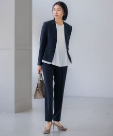 23区 【セットアップ対応/洗える】トリアセダブルジョーゼット ノーカラー ジャケット