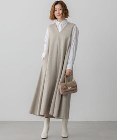 23区 S ラメミックスツイード Vネックワンピース