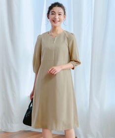 Tiaclasse 【洗える】パール付きタックスリーブワンピース