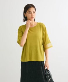 Green Parks 袖チュールドッキングシアー５分袖プルオーバー