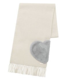 MOONBAT 【WEB限定】フルラ (FURLA)エコファー付きマフラー 無地×ハート　ウールマフラー ロゴプレート付き