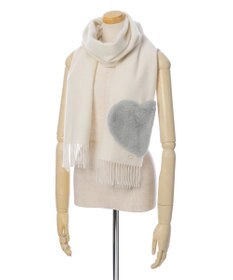 MOONBAT 【WEB限定】フルラ (FURLA)エコファー付きマフラー 無地×ハート　ウールマフラー ロゴプレート付き