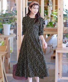 Tiaclasse L 【洗える】ギャザースリーブ花柄ワンピース