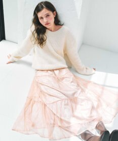 Feroux ニット×ティアードレース スカート アイボリー系