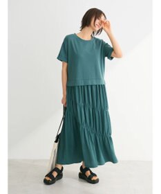 Green Parks カットソー異素材ドッキングワンピース