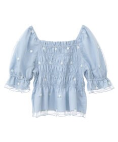 earth music&ecology フラワー刺繍シャーリングプルオーバー