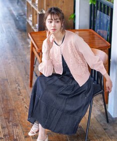 Tiaclasse 【洗える】7分袖前身レースカーディガン