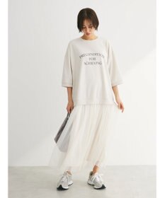 Green Parks ７分袖チュールドッキングロゴワンピース