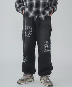 WEGO 【ウエスト紐で調整】イージーペインターグラフィックデニムパンツ